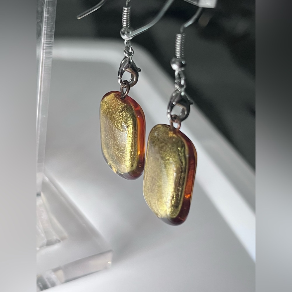 Green and Silver Rectangular Earrings